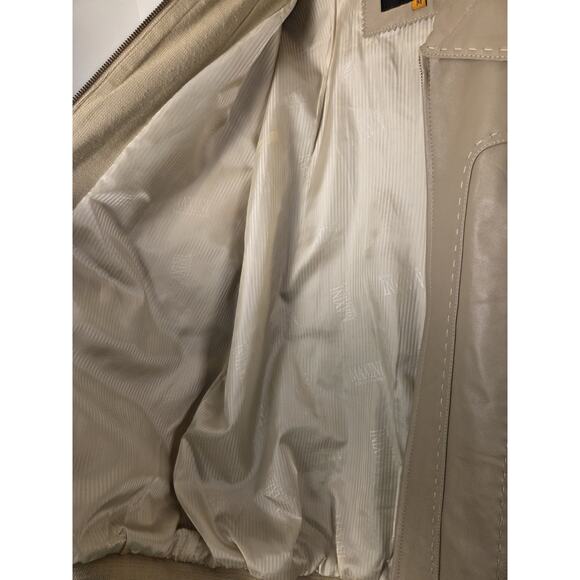 Maxini Collezione Leather & Knit Mens Sz M Jacket Beige Zip Front Quiet Luxury - Picture 6 of 11